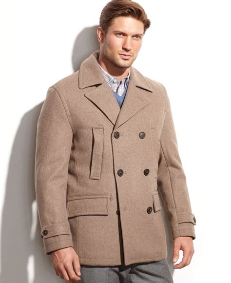 michael kors men's faux leather trim wool blend peacoat|Michael Kors peacoat.